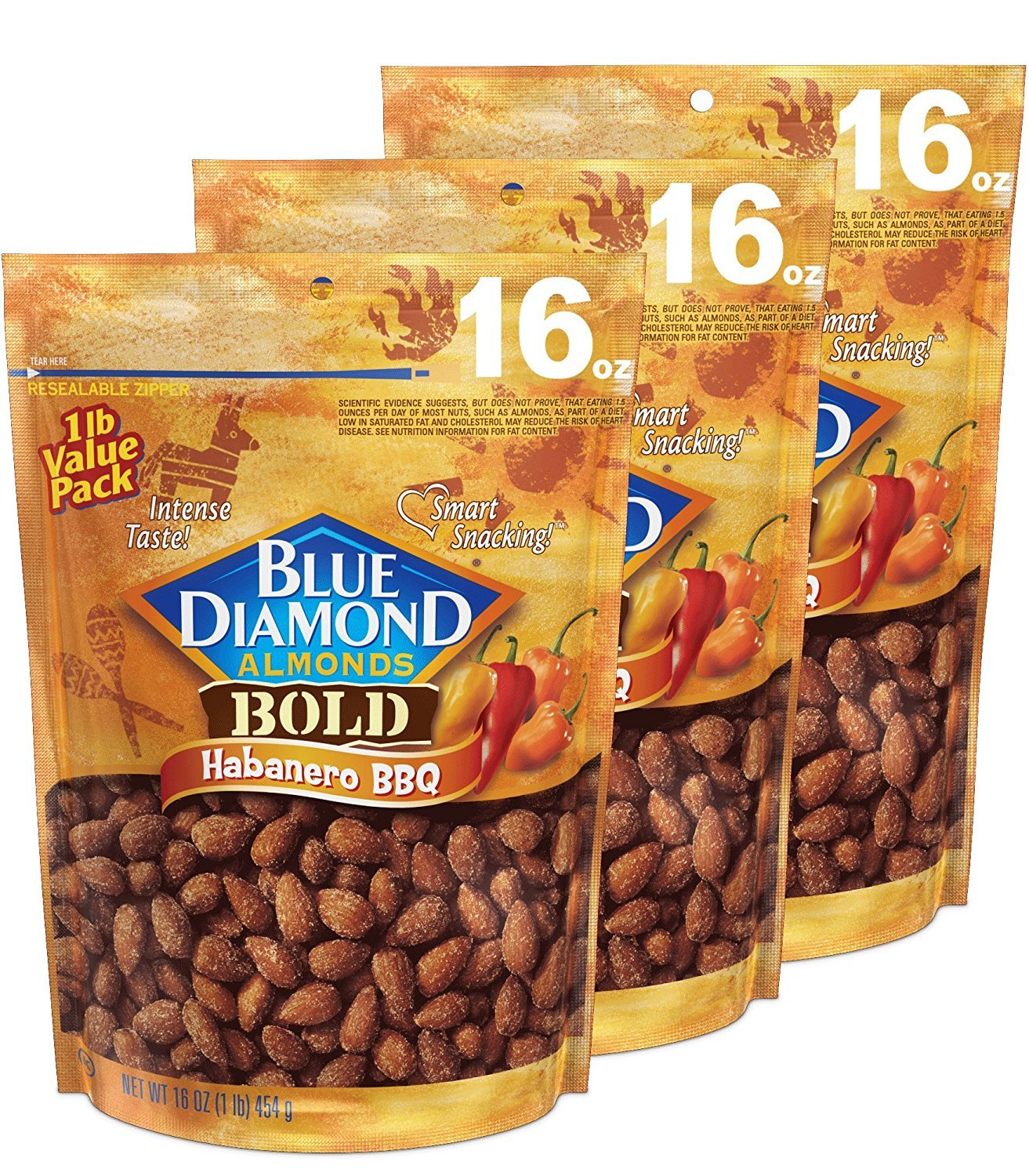 Product image of Blue Diamond Almonds Habanero BBQ Flavored Snack Nuts 16 oz 16 oz Pack of 3